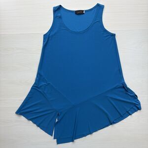 Sympli Tunic Top Women 8 Blue Asymmetrical Sleeveless Signature Jersey Lagenlook